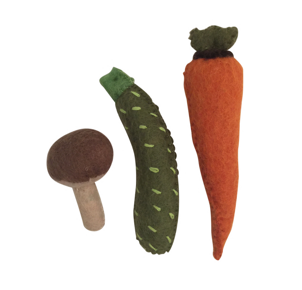 Felt Vegetables, Carrot, Zucchini, Mushroom