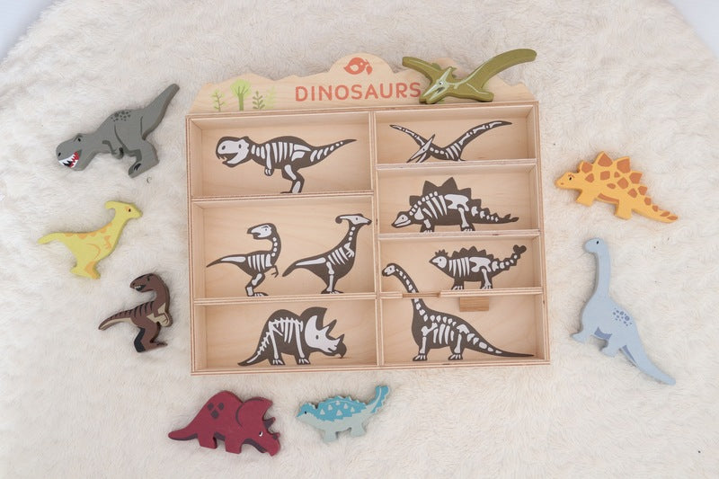 Dinosaur Wooden Animals with Display Shelf